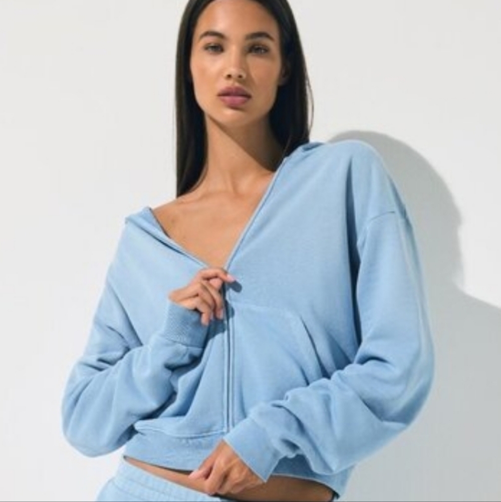 SKIMS Authentic French Terry Zip Up Hoodie NWT Blue Bell Size SMALL